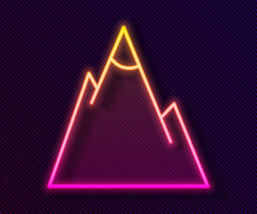 Glowing neon line Mountains icon isolated on black background. Symbol of victory or success concept. Vector