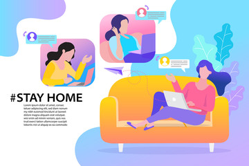 women talking by video chat. Conference call at office. Online Interview. Vector, Illustration, flat.