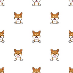 Cartoon character shiba inu dog seamless pattern background for design.