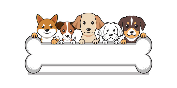 Vector cartoon cute dogs with big bone for design.