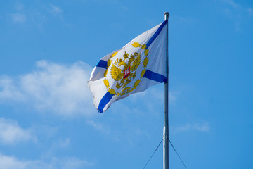 Flag of the Commander of the Russian Navy on the Admiralty building in St. Petersburg.