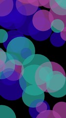 Multicolored translucent circles on a dark background. 3D illustration