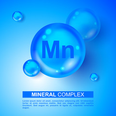 Mineral blue shining pill capsule icon. Mn Manganum Vector. Mineral Blue Pill Icon. Vitamin Capsule Pill Icon. Substance For Beauty, Cosmetic, Heath Promo Ads Design. 3D Mineral Complex Mn Manganum
