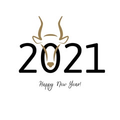 Chinese new year. 2021 New year. Metal ox horoscope sign. 2021 design. New year symbol. 2021 logo design. Chinese horoscope metal ox with 2021. Flat minimalism vector illustration. Ox horoscope sign