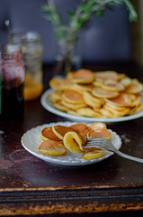 homemade pancakes, dark background