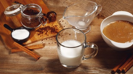 Cooking step by step Korean Dalgona coffee. Pour the first layer of milk and ice. Step 4.