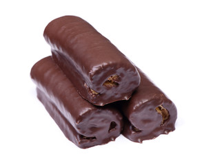 Sweet chocolate glazed pastry rolls isolated