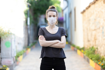 coronavirus mask and woman portrait