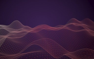 Abstract landscape background. Cyberspace purple grid. hi tech network. 3D illustration