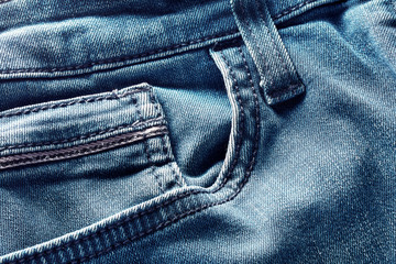 Denim or blue jeans front pocket