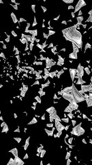 Flying dollars banknotes isolated on dark background. Money is flying in the air. 100 US banknotes new sample. Black and white style. 3D illustration