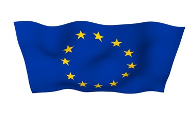 Slightly waving flag of the European Union isolated on white background, 3D rendering. Symbol of Europe. 3D illustration
