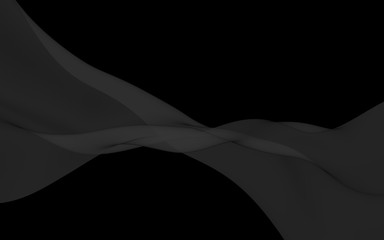 Black abstract background. Fluttering black scarf. Waving on wind black fabric. 3D illustration