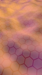 Colorful honeycomb with a gradient color on a light background. Perspective view on polygon look like honeycomb. Wavy surface. Isometric geometry. 3D illustration