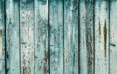 Shabby wood texture. Vintage wooden fence, desk surface. Natural color. Weathered timber, background. Green old  planks.