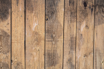Shabby wood texture. Vintage wooden fence, desk surface. Natural color. Weathered timber, background. Brown old  planks.