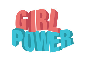 Vector isolated illustration of a typography 3D phase girl power with stylish colours. Motivational slogan for woman and feminism