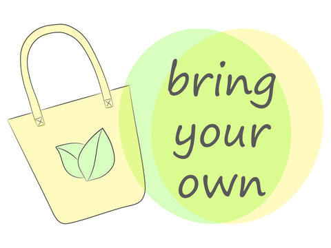 Bring Your Shopping Bag. Zero Waste Illustration. Badge for Eco Friendly Lifestyle, Shopping. Reusable Hand Drawn Grocery Tote