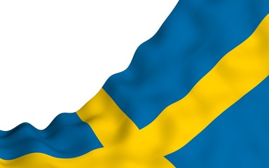 The flag of Sweden. Official state symbol of the Kingdom of Sweden. A blue field with a yellow Scandinavian cross that extends to the edges of the flag. 3d illustration