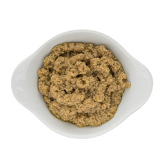 green olive paste in a white bowl