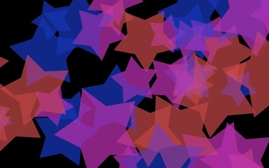 Multicolored translucent stars on a dark background. Orange tones. 3D illustration