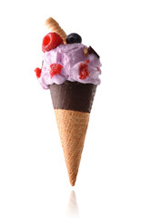 Ice cream cone flavored berries isolated white