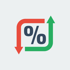 percentage symbol with red down and green up arrows, financial business indicator