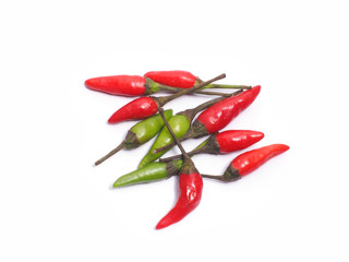 Red and green Chilli Padi, Bird's Eye Chilli, Bird Chilli, Thai pepper isolate on white background. 