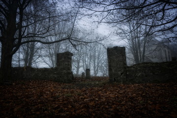 old gate of an abandoned and decayed graveyard