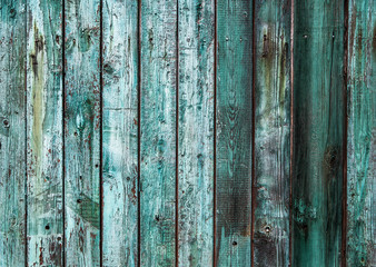 Fototapeta na wymiar Shabby wood texture. Vintage wooden fence, desk surface. Natural color. Weathered timber, background. Green old planks.