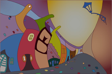 Zlata Ulice-Abstract stylized drawing picture of famous Zlata Ulice(medieval colored houses landmark) in Prague, Czech Republic, central Europe.  © Mark Albert