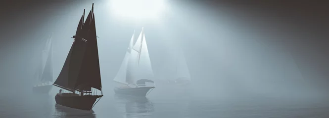 Gordijnen sailboat sailing in the sea © juanjo