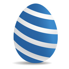 Easter Egg realistic white with blue strips icon isolated on white background.