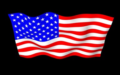 Fototapeta premium Waving flag of the United States of America on a dark background. Stars and Stripes. State symbol of the USA. 3D illustration