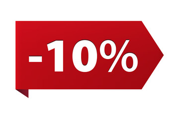 Discount minus 10 percent Banner ribbon red icon isolated on white background. Vector illustration