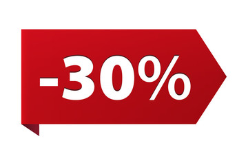 Discount minus 30 percent Banner ribbon red icon isolated on white background. Vector illustration