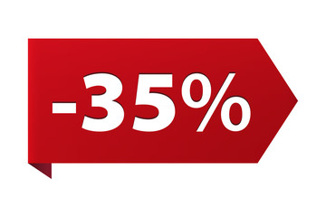 Discount minus 35 percent Banner ribbon red icon isolated on white background. Vector illustration