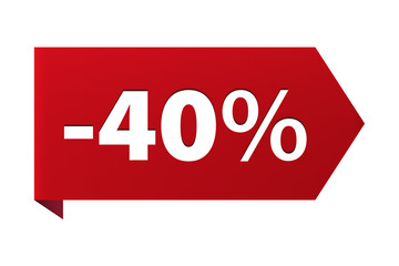 Discount minus 40 percent Banner ribbon red icon isolated on white background. Vector illustration
