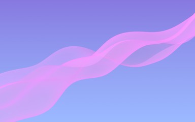 Pink wave on blue sky abstract background. Fluttering pink scarf. Waving on wind pink fabric. 3D illustration
