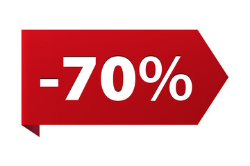 Discount minus 70 percent Banner ribbon red icon isolated on white background. Vector illustration