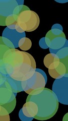 Multicolored translucent circles on a dark background. 3D illustration