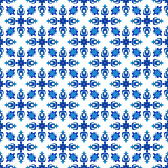 Azulejos portuguese traditional ornamental tile, blue and white seamless pattern
