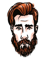 handsome young bearded man portrait isolated on white