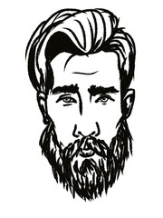 handsome young bearded man portrait isolated on white