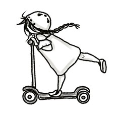 cute little girl on scooter isolated on white