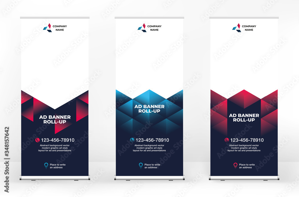 Canvas Prints set of roll-up banner designs with abstract geometric background, vector
