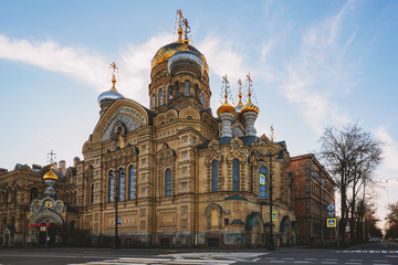 Church of the assumption of the blessed virgin Mary in Saint Petersburg, panorama of sparsely populated streets