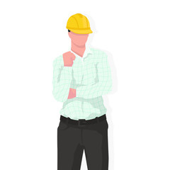 Engineer in modern style vector illustration, business person simple flat shadow isolated on white background.
