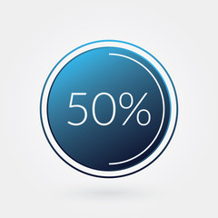 50 percent circle chart, isolated symbol. Vector blue gradient element. Infographic sign. Illustration, icon for business, finance, report, web design, downloading