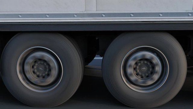 Truck Wheels and Tires with Suspension on High Speed on Highway